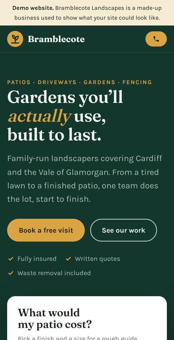 Landscaping example site on a phone